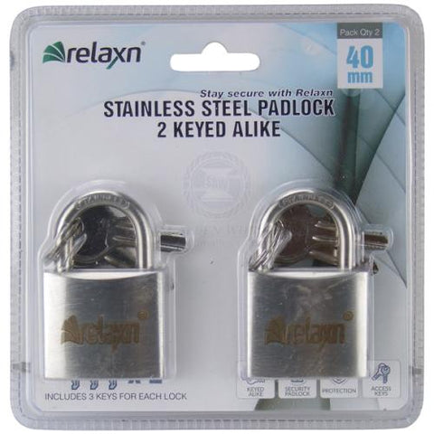 Padlocks 2 Stainless Steel Keyed Alike Security Lock Padlock Relaxn 40mm 2x3 Keys