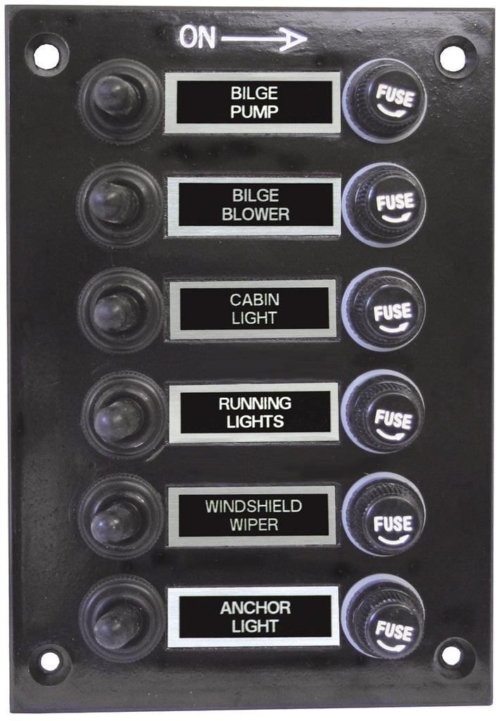 6 Gang Fused Marine Switch Panel Bakelite Panel Splash Proof Boots 12 Or 24 Volt