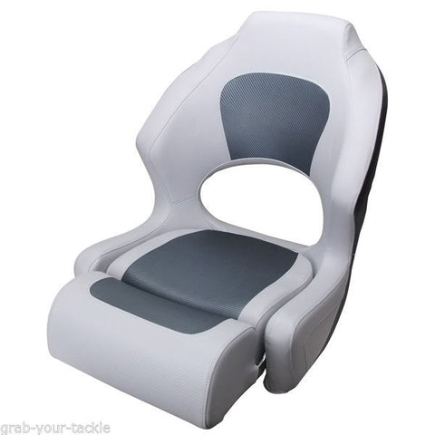 Boat Seat Relaxn Sea Breeze Seat Helm Chair Filp Up Bucket Seat White/ Dark Grey WIth Bolster