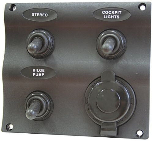 3 Gang Toggle Switch & 1 Cigarette Power Socket Water Resistant Marine/Boat Toggle Switch Panel
