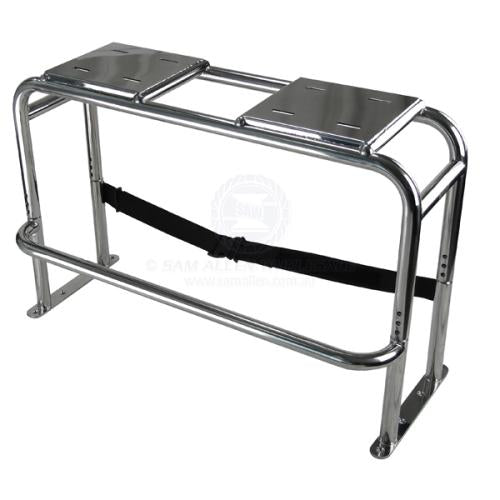 Relaxn Double Space Frame Boat Seat Pedestal Base Adjustable Height with Footrest Bar Stainless Steel