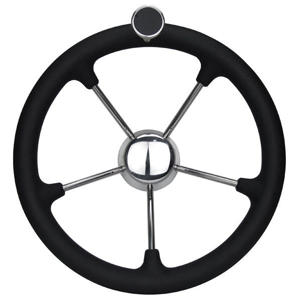 Boat Steering Wheel 350mm Diameter With Stainless Spokes & Speed Knob With Centre Hub.