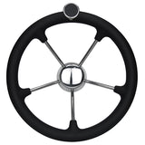 Boat Steering Wheel 350mm Diameter With Stainless Spokes & Speed Knob With Centre Hub.