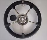 Boat Steering Wheel 350mm Diameter With Stainless Spokes & Speed Knob With Centre Hub.