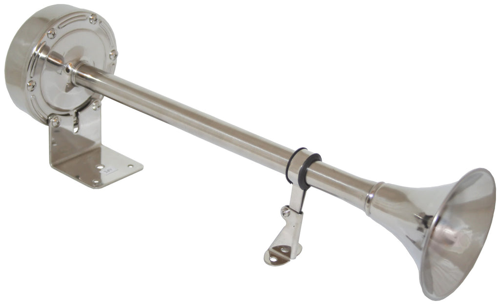 Marine Horn 110 decibels Single Trumpet for Car/Boat/ Truck 12 Volt stainless steel exterior.