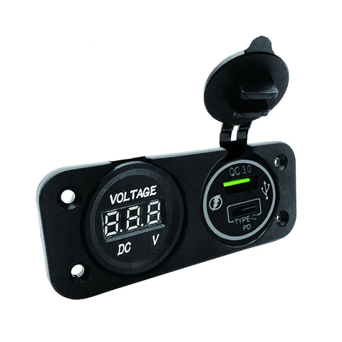 Dual USB Panel with Volt Meter 12-24 Volt LED illuminated panel