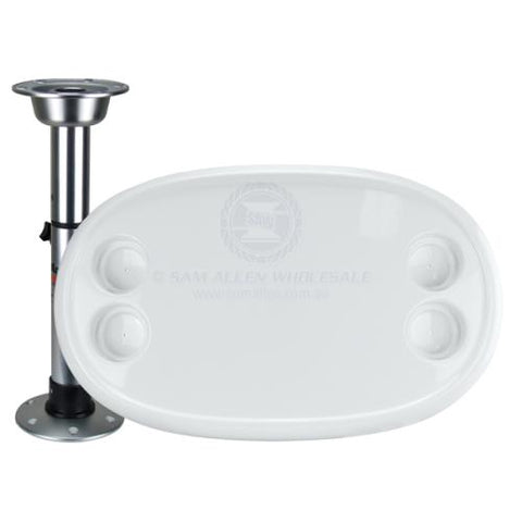 Table Kit Oval White Acrylic Top & Adjustable Pedestal Boat Marine Caravan RV