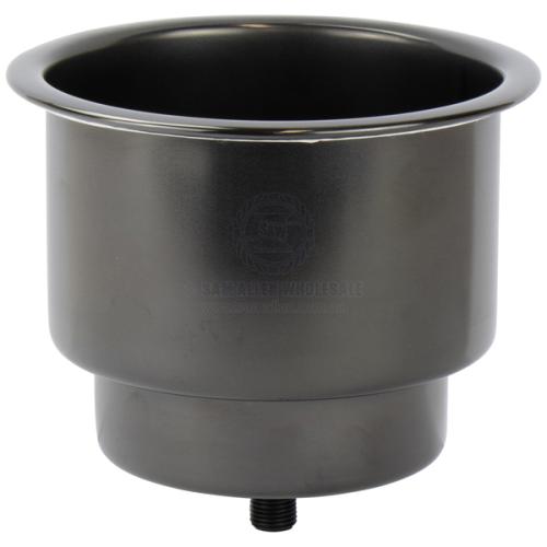 Drink Holder Stainless Steel black PVD coated recessed with drain Boat, Caravan, RV