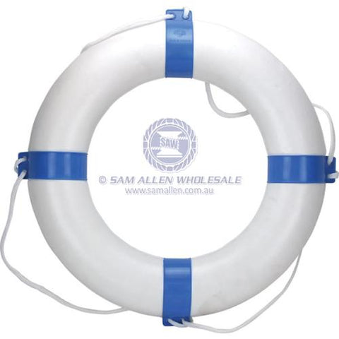 Lifebuoy Ring Round 650mm dia White PVC Cover with Blue Plastic Bands Relaxn