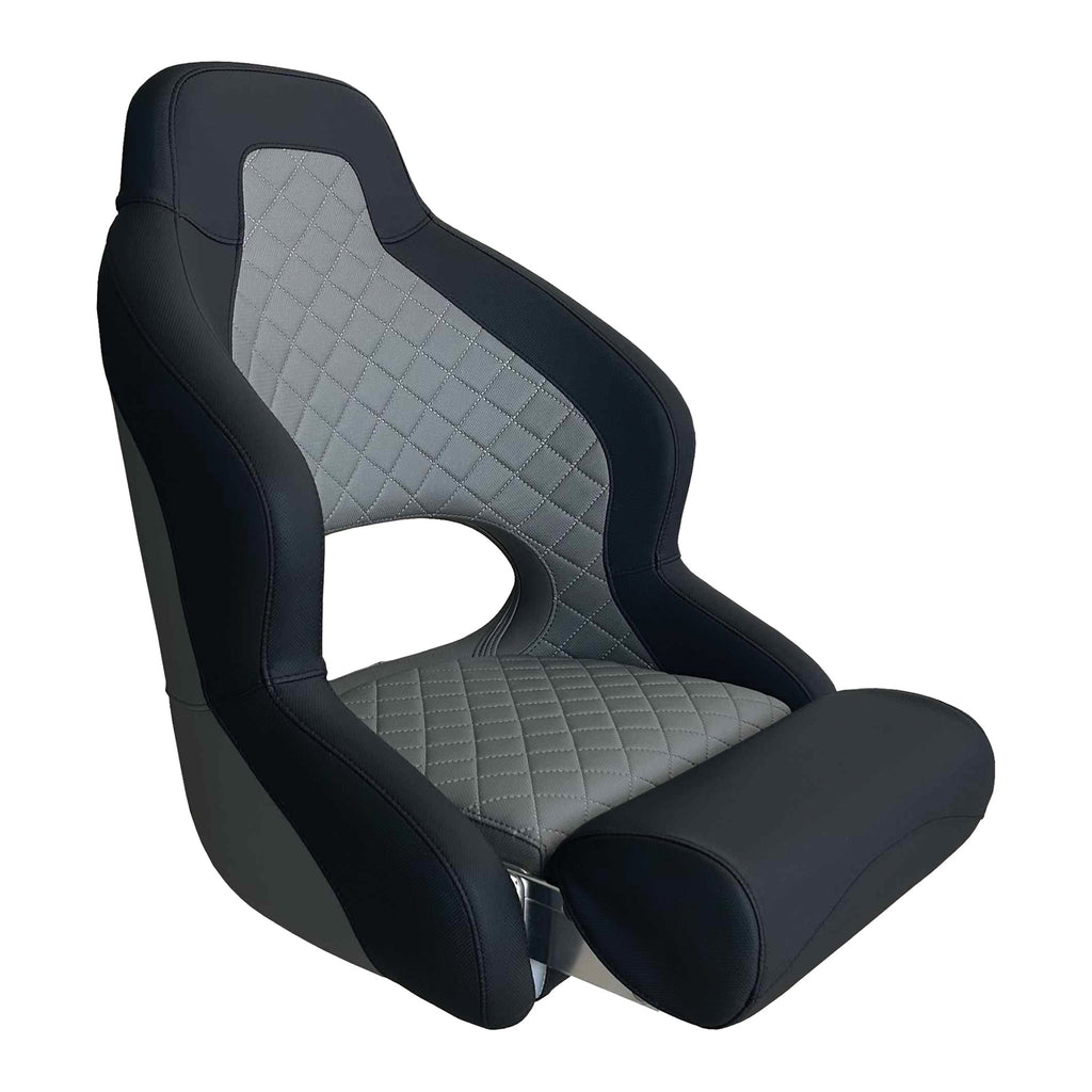 Boat Seat Axis H52 Compact Flip Up Seat Black with Diamond Stitch Dusty Grey
