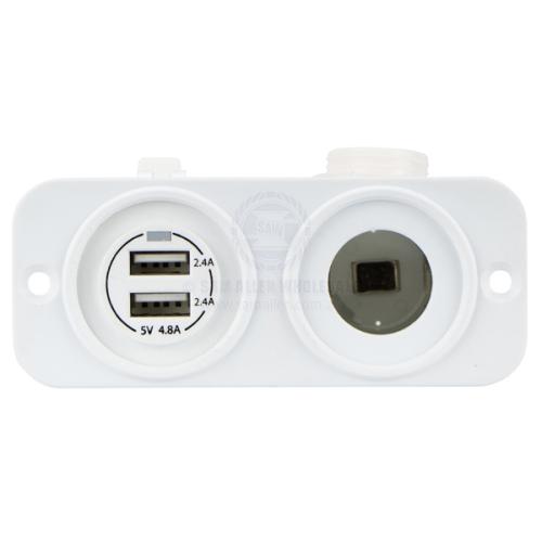Power Socket Dual Twin USB-A & Cig lighter ports Flush Mount Black Relaxn 12/24V White