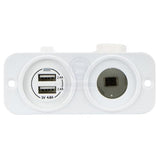 Power Socket Dual Twin USB-A & Cig lighter ports Flush Mount Black Relaxn 12/24V White