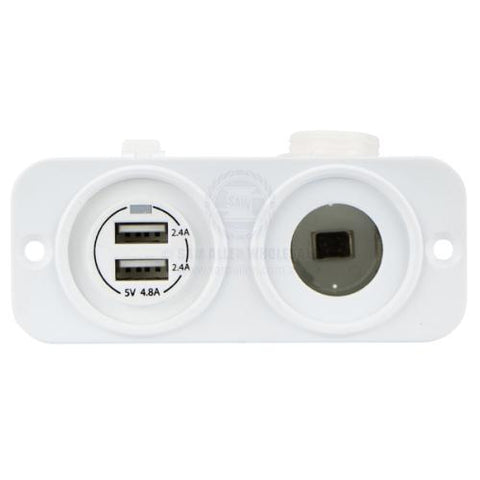 Power Socket Dual Twin USB-A & Cig lighter ports Flush Mount Black Relaxn 12/24V White