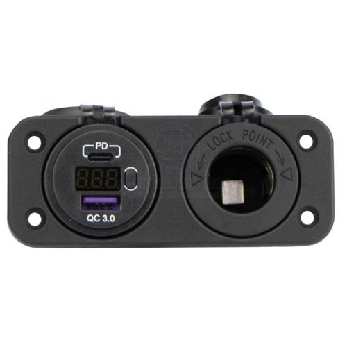 Power Socket Dual twin USB-A/USB-C Volt Combo cig socket Flush Mount Black Relaxn