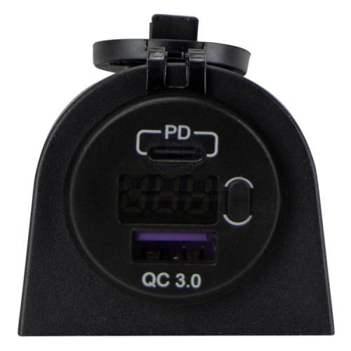 Power Socket twin USB-A / USB-C ports with voltmeter Surface Mount Black Relaxn