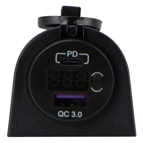 Power Socket twin USB-A / USB-C ports with voltmeter Surface Mount Black Relaxn