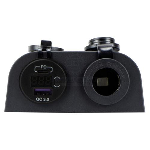 Power Socket dual USB-A / USB-C ports with volt and cig Surface Mount Black Relaxn