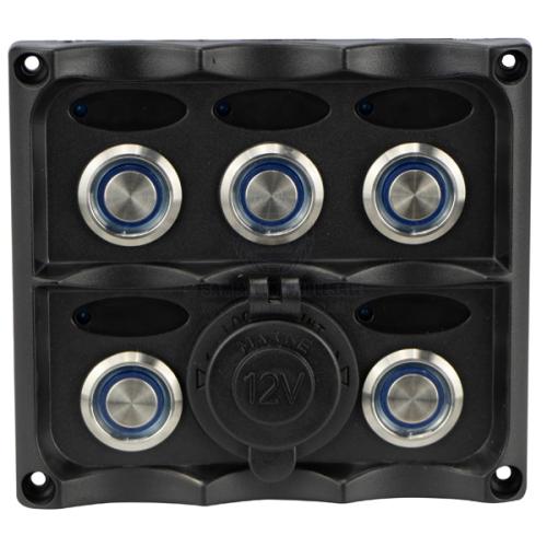 Marine Switch Panel Push Button 5 Gang Splashproof S/S with Dual USB & LED Indicators Relaxn
