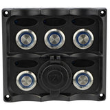 Marine Switch Panel Push Button 5 Gang Splashproof S/S with Dual USB & LED Indicators Relaxn
