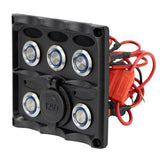 Marine Switch Panel Push Button 5 Gang Splashproof S/S with Dual USB & LED Indicators Relaxn