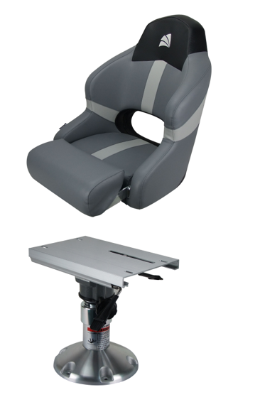 Boat Seat Relaxn Reef Grey Series Sports Bucket Seat +Air Ride 320-405 Pedestal Combo