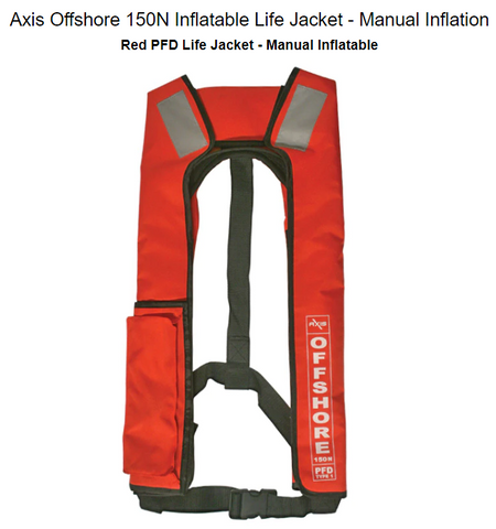 Off shore 150 Manual inflatable Life Jacket Designed to suit all Adults RED