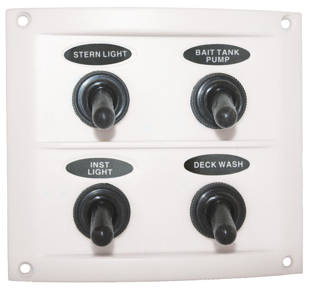 Switch Panel 4 Gang White Marine Splashproof 15 amp fuse Caravan Boat Pre- Wired