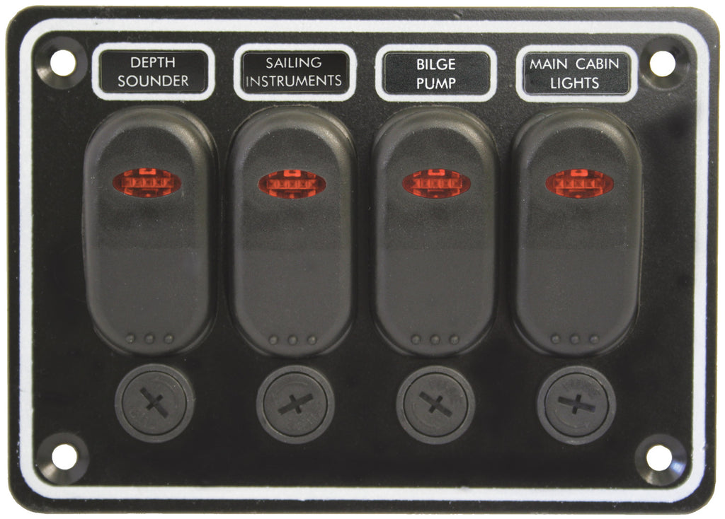 Boat 4 Gang switch Panel Black Alloy