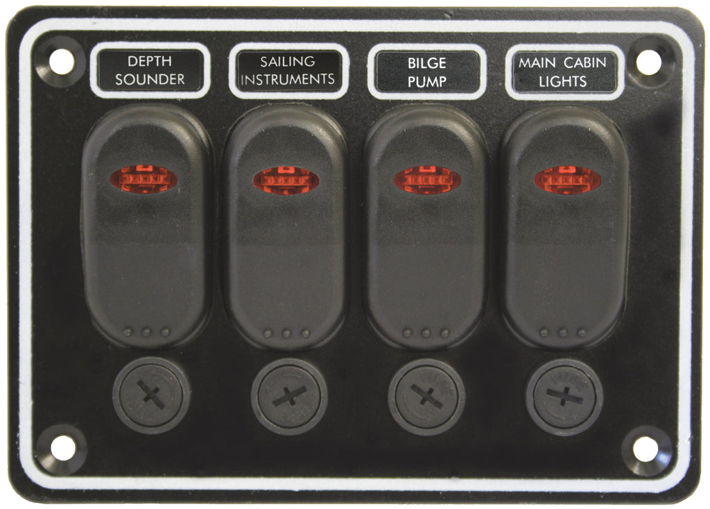 Boat 4 Gang switch Panel Black Alloy