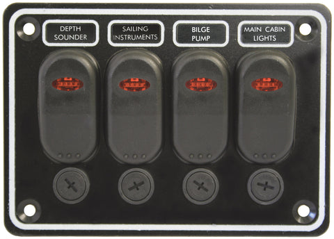 Boat 4 Gang switch Panel Black Alloy