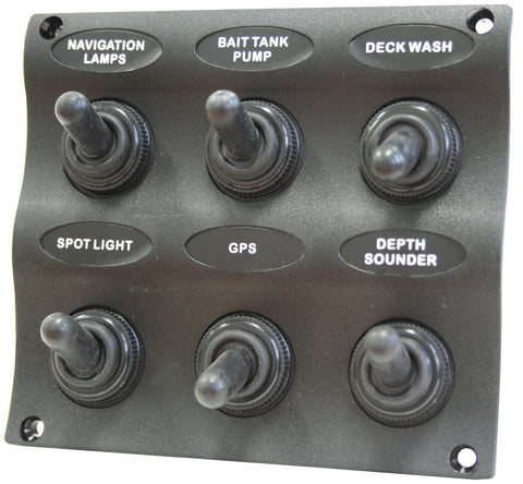 Switch Panel Wave Style 6 Gang Marine Water Resistant 20 amp fuse & Back up 12 Volt