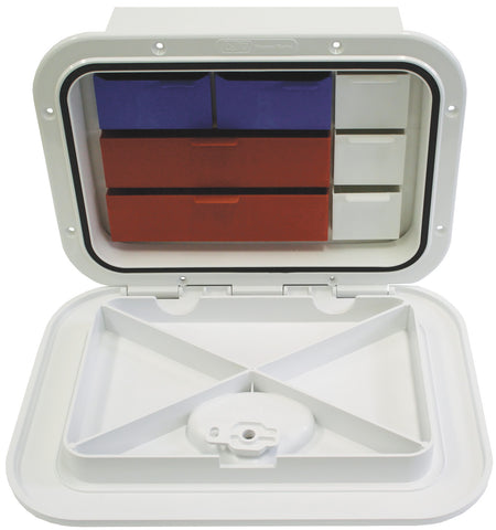 Access Hatch Storage Box for Caravan/ Boat/RV White With Draw Compartments