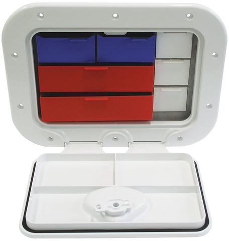 Access Hatch Storage Box for Caravan/ Boat/RV White With Draw Compartments