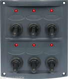 Boat Caravan Switch Panel 12 Volt LED 6 Gang Dark Grey Waterproof Red LED Lights