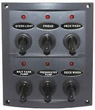 Boat Caravan Switch Panel 12 Volt LED 6 Gang Dark Grey Waterproof Red LED Lights