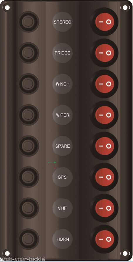 Switch Panel LED 8 Gang with Circuit Breakers Marine - Caravan IP 65 Splash Proof