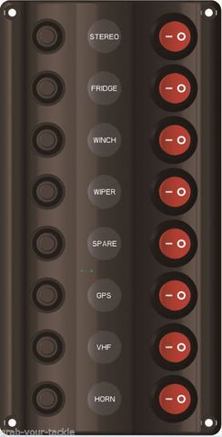 Switch Panel LED 8 Gang with Circuit Breakers Marine - Caravan IP 65 Splash Proof