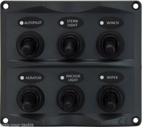 Marine Switch Panel 6 Gang Splashproof Toggle LED Back Indicator Light 12/24 Volt
