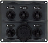 Switch Panel LED Back lighting 5 GANG + Cig Socket SPLASHPROOF TOGGLE
