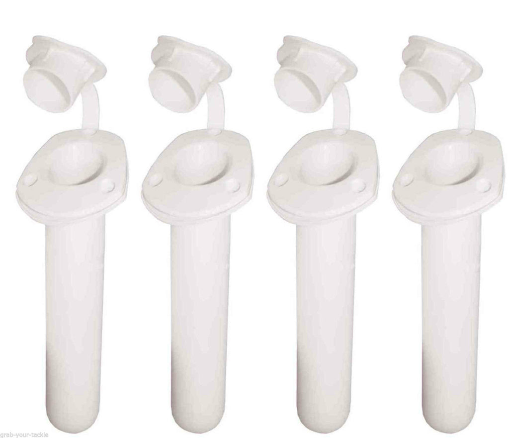 4 X Boat Recessed White Fishing Rod Holders & Caps 30 Degree