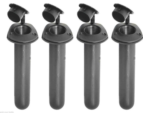 4 X Boat Recessed Black Fishing Rod Holders & Caps Boat Marine Fishing