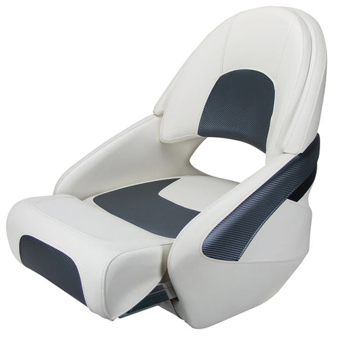 Boat Seat Relaxn Offshore White Grey Carbon Black Carbon Flip up Support + Cover