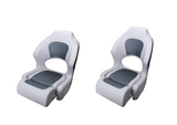 Boat Seat Helm Chair Flip Up Bucket Seat White/ Dark Grey With Bolster X 2