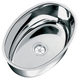 Boat Sink Oval Stainless Steel 356x240x130 90 Degree Support Edge Waste & Plug