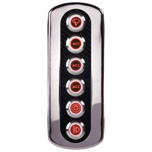 Marine Switch Panel Carbon Fiber Vinyl Stainless Steel Push Button Red Backlight