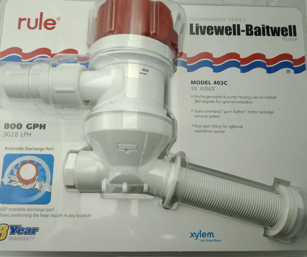 Livewell Baitwell Rule 800 GPH Bait Tank Pump Angled Cartridge Motor Dual Port
