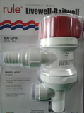 Livewell Baitwell Rule 800 GPH Bait Tank Pump 3/4" thread valve inlet Cartridge Motor Dual Port