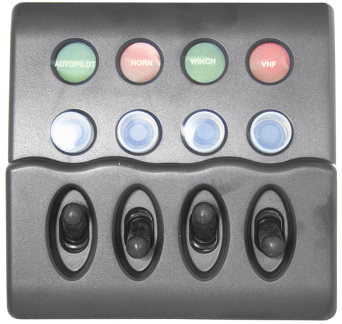 Boat Switch Panel 4 Switch Back Lit, Push Circuit Breakers, Waterproof Switches