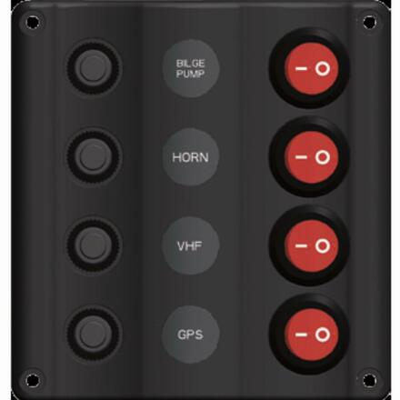 Switch Panel LED 4 Gang with Circuit Breakers Marine /Caravan IP 65 Wave Design