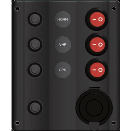 Switch Panel LED 3 Gang with Circuit Breakers Marine/Caravan IP 65 Splash proof Wave Design